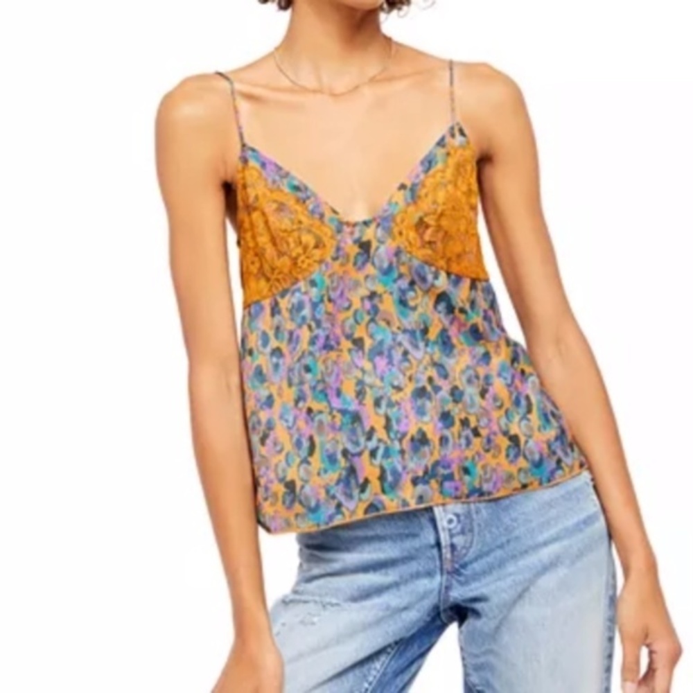 NWT FREE PEOPLE Little Dreams Leopard Lace Cami S - Picture 4 of 5